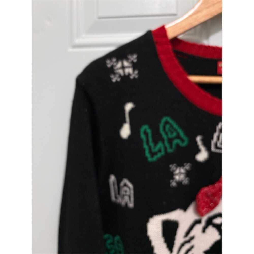 Ugh-Lee Sweater Womens Plus 2X Black Christmas Cat LA LA Shimmer Knit - Picture 4 of 11